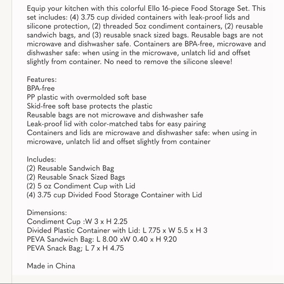 12 pieces ECO-FRIENDLY ELLO FOOD PLASTIC STORAGE - Picture 6 of 6